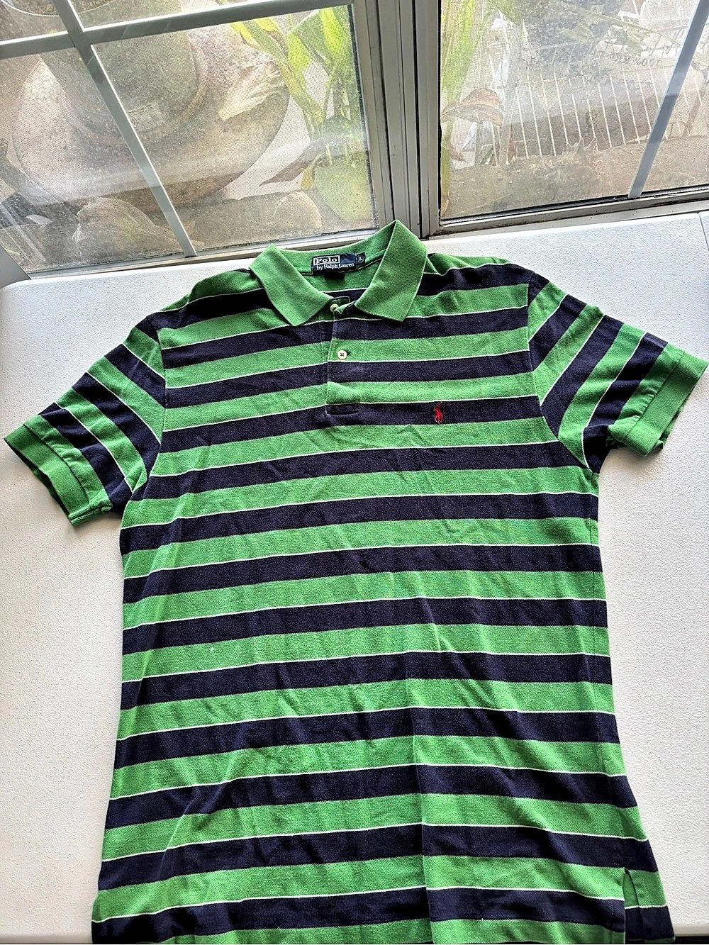 Polo by Ralph Lauren Striped Polo Shirt in Green & Blue Size Large